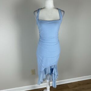 Mesh Blue Midi Dress Ruffle Bodycon Size M Light Y2K Fairy Wedding Party Guest